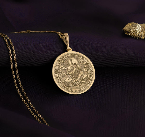 Exquisite 14K gold plated Zhuangzi necklace, designed with a delicate Taoist motif that symbolizes spontaneity, balance, and harmony with nature. A stunning mindful jewelry piece for those drawn to Eastern wisdom and meditatio
