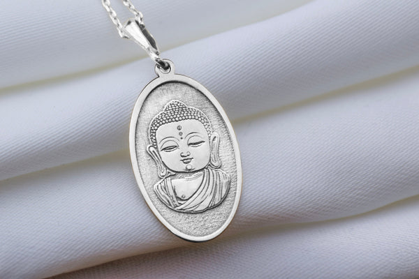 14K Solid Gold Buddha CharmNecklace, Silver Buddha, Buddha Amulet, Siddhartha Gautama Necklace, Rose Buddha Necklace