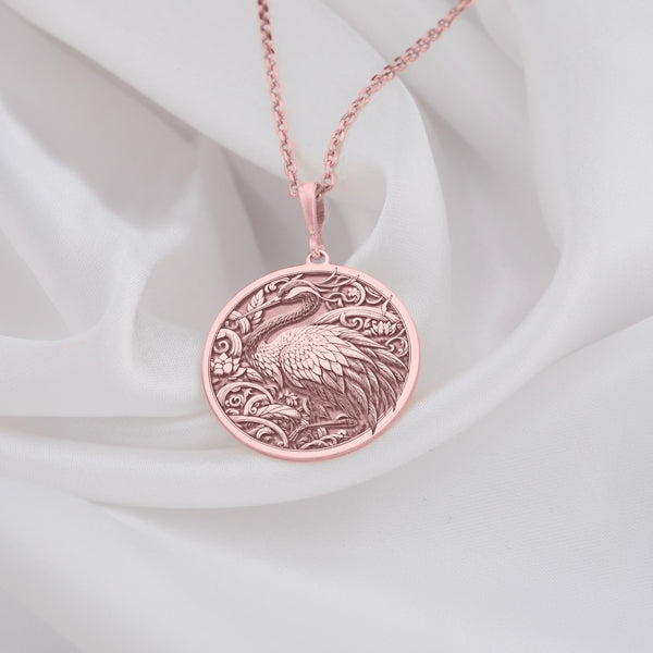 Rose Gold Crane Pendant Necklace with Japanese Origami Design | Romantic Dainty Jewelry Gift for Her in Gift Box
