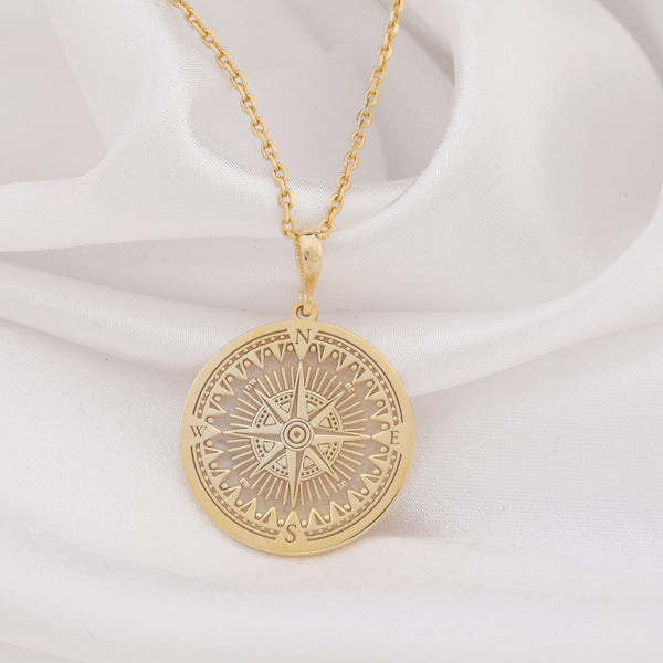 Compass Gold Pendant Necklace, Navigation Pendant, Adventure Jewelry, Travel Charm Necklace, Gold Compass Pendant,