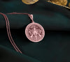 Rose Gold Plated Morrigan Pendant with Celtic warrior goddess design. Warm-toned battle deity medallion with detailed crown, sword and flowing hair. Pagan jewelry celebrating feminine power and transformation, perfect for Celtic spirituality.