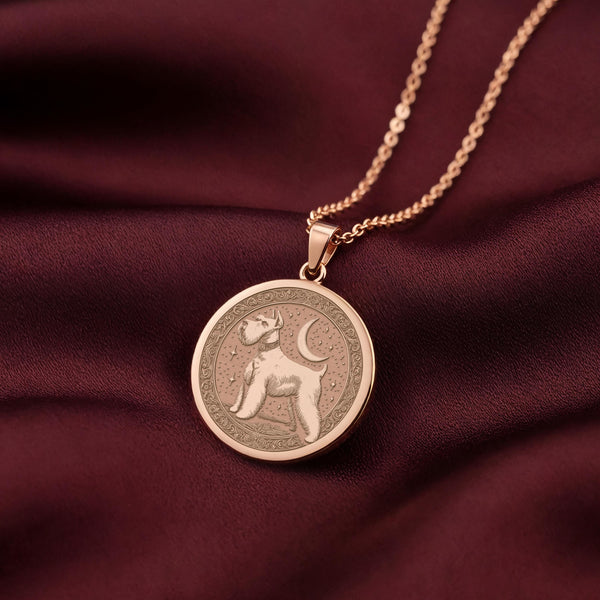 Rose Gold Plated Schnauzer portrait charm with a warm, elegant finish. This detailed dog medallion captures the breed's distinct features, making it a perfect memorial keepsake