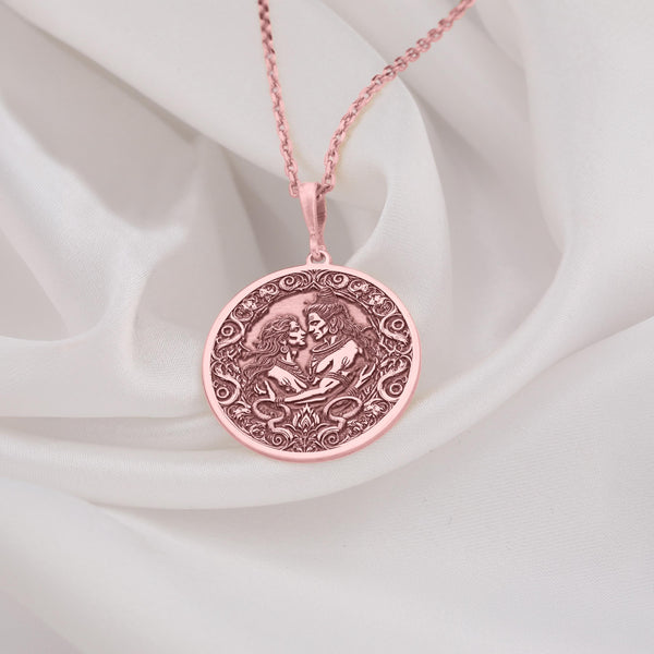 14K rose gold plated Shiva, Vishnu, and Mohini Necklace blending LGBTQ pride and Hindu mythology. A thoughtful gift for partners, queer friends, or spiritual jewelry lovers, symbolizing love, unity, and inclusivity.