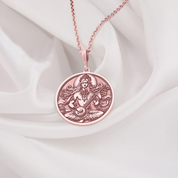 Gandharva rose gold necklace, Celestial musician rose gold jewelry, Divine musician rose gold pendant, Gandharva rose gold jewelry, Gandharva rose gold necklace, Gandharva rose gold charm, Gandharva motif rose gold pendant,