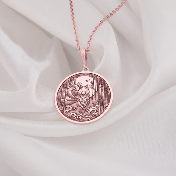 Radiant 14K rosegold plated Kitsune fox charm, a powerful amulet of protection, prosperity, and shape-shifting energy, perfect for lovers of Japanese mythology and spiritual jewelry.