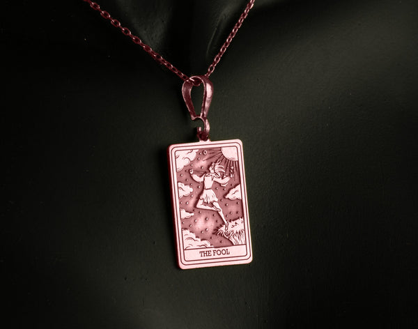 Rose gold pendant The Fool tarot card charm necklace, a custom charm necklace ideal for boho style and faith. This lightweight charm, perfect for stacking, brings vintage allure and modern elegance to any layering charm necklace collection