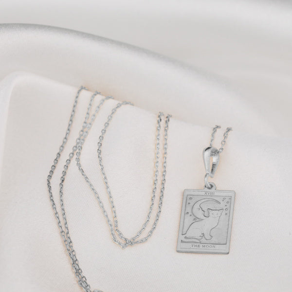 14K Solid Gold The Moon Tarot Card Necklace, Tarot Reading Rectangle Charm, Dainty Tarot Moon Charm, The Moon Necklace