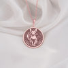 Sphinx cat necklace in rose gold plated finish. This elegant and unique piece is ideal for cat lovers, making a perfect gift for her. Stylish and versatile for daily wear or special celebrations.