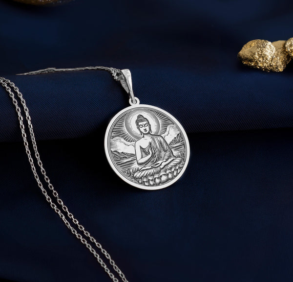 Sterling Silver Buddha Pendant Necklace designed with intricate detail, this spiritual charm offers a sense of calm and balance. Perfect for meditation enthusiasts, it serves as a beautiful reminder of mindfulness, for both men and women in daily wea