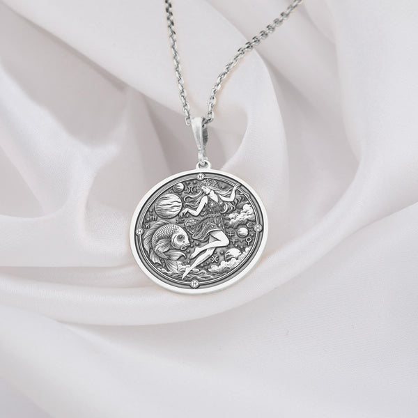 Sterling silver zodiac pendant with the iconic Pisces symbol, designed for those who appreciate unique pieces. A refined, everyday accessory and thoughtful gift option with classic silver elegance