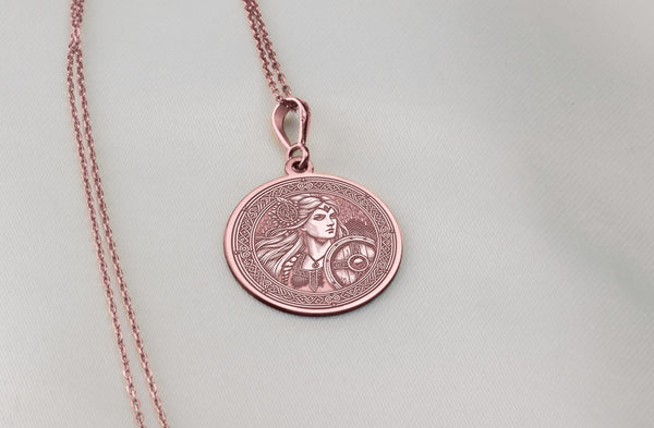 Solid Gold LagerthaCharm Necklace, Shield Maiden Silver Charm Pendant, Viking Lagertha Charm Necklace, Viking Women Pendant Gift