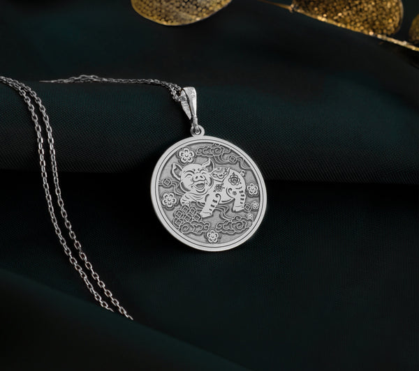 14K Solid Gold Piglet Charm Necklace, Pig Silver Pendant, Rose Gold Piggy Necklace, Chinese Jewelry, Zodiac Medallion, Animal Lover Charm