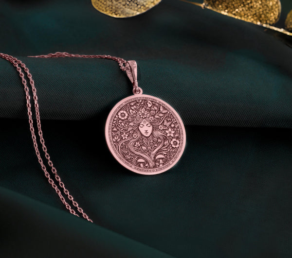 Rose Gold-Plated Floral Mother Nature Necklace featuring a romantic and nature-inspired design. Handmade botanical jewelry ideal as a unique and thoughtful gift for women on special occasions like anniversaries or Valentine’s Day.