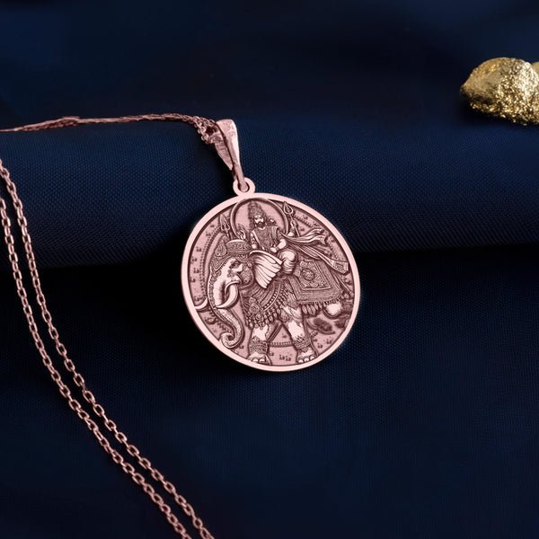 Indra rose gold necklace, Indra deity rose gold necklace, Mythology-inspired rose gold necklace, Indra jewelry in rose gold, Luxury rose gold necklace inspired by Indra, 14k rose gold Indra necklace for women, Handmade Indra deity rose gold pendant,