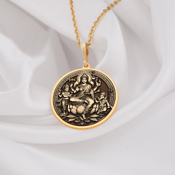 14K Gold Plated Parvati charm necklace Kartikeya & Ganesha Locket, designed as a spiritual Hindu pendant representing Parvati’s nurturing love and protection. This divine locket necklace is a powerful amulet for wisdom, prosperity, and strength in life’s journey.