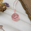 Rose Gold Pegasus Charm Necklace, the mythical flying horse, Pegasus, often seen as a horned flying horse. This rose gold necklace symbolizes freedom. a rose gold pendant or rose gold medallion, each custom-made to order for fantasy jewelry lovers