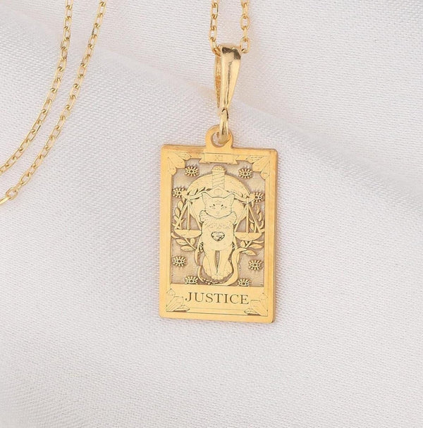 justice cat tarot card charm pendant gold