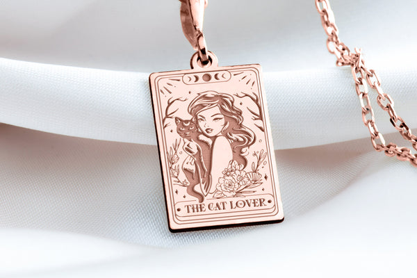 14K Solid Gold Cat Lover Necklace, Cat Girl Necklace, Real Gold Cat Girl Charm Necklace, Cat Lover Gift, Silver Gift for Cat Person Necklace