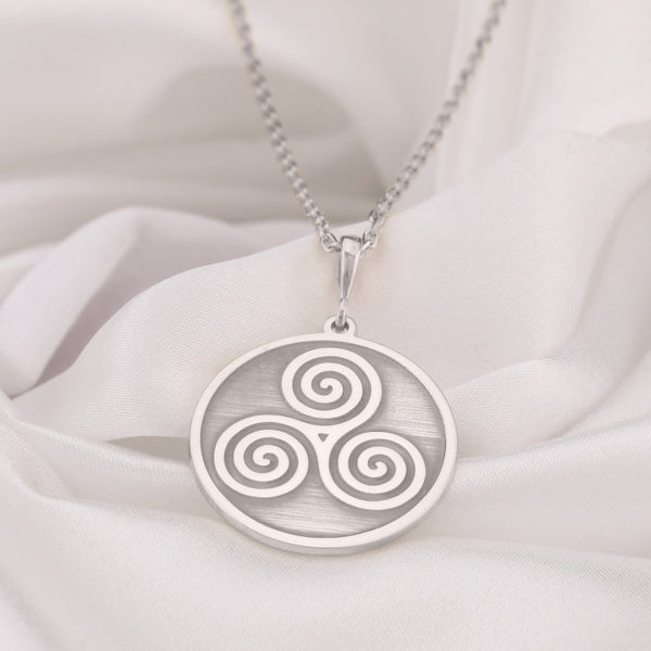 14K Solid Gold Triseklion Pendant, Celtic Necklace, Pagan Jewelery, Triskele Necklace, Silver Triskelion, Triple Spiral Necklace