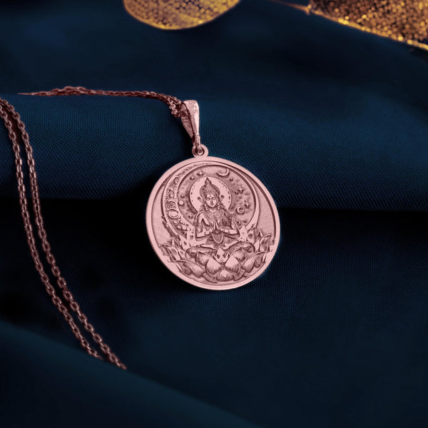 Rose Gold Chandra Necklace, Rose Gold Moon God Pendant, Rose Gold Lunar Deity Necklace, Hindu Moon Jewelry, Solid Rose Gold Chandra Pendant, Rose Gold Soma Necklace, Astrological Rose Gold Pendant, Rose Gold Celestial Necklace,