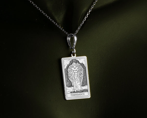 14K Gold Temperance XIV Pendant | Silver Tarot Card Necklace | Mystical Angel Jewelry | Harmony Balance Spiritual Talisman Gift