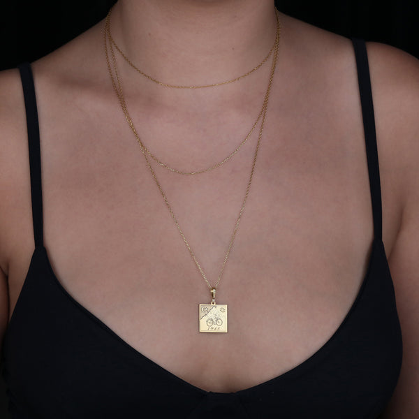 gold Albert HoffmannBicycle Ride Necklace | 14K Solid Gold LSD Charm Jewelry | Trippy Hippie Necklace | Unique Molecule Pendant