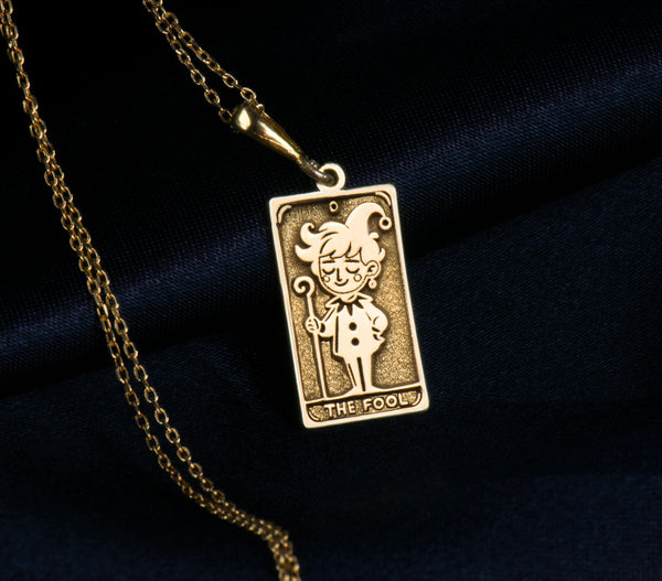 14K Solid Gold The Fool Tarot Card Necklace, Tarot Necklace,The fool pendant, Gold Tarot The Fool Pendant , Silver Tarot Necklace The Fool