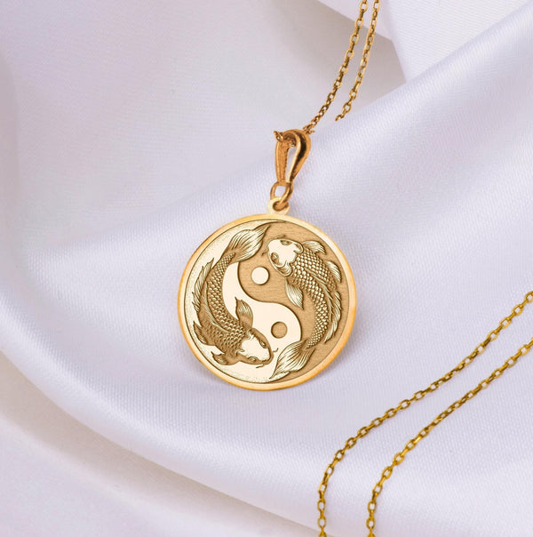 Koi Disc Pendant, Koi yin yang necklace, Gold Koi Medallion, Yin yang medallion, SilverYin yang medallion, Koi Gold Gift, Koi Silver gift, , Koi Coin pendant, Taoism gold pendant, Daoism Gold necklace, Daoism Silver Necklace, Taoism Necklace, Taoism
