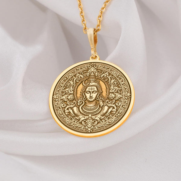Lord Shiva Pendant in Gold and silver, symbol of divine transformation and protection, intricately handmade, available in gold, silver, and rose gold. Ideal spiritual gift for meditation and enlightenment.