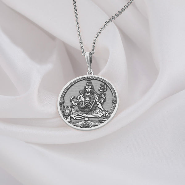 Shiva pendant necklace in 925 sterling silver, Lord Shiva, unisex, spiritual jewelry."Check out this Shiva pendant necklace in 925 sterling silver. The round pendant’s got an antique-style Lord Shiva vibe, keeping it spiritual and low-key. It’s unisex, lightweight, and perfect for casual or religious flex. If you’re into Hindu traditions, this one’s a no-brainer