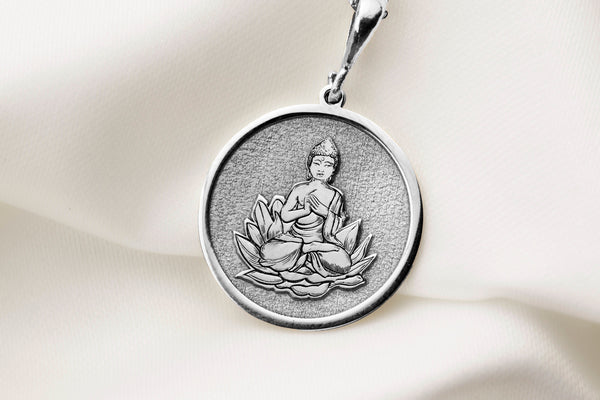 14K Solid Gold Buddha Lotus Charm Necklace, Silver Buddha Necklace, Gold Buddha Zen Pendant, Dainty Buddha Lotus , Rose Gold Buddha Lotus