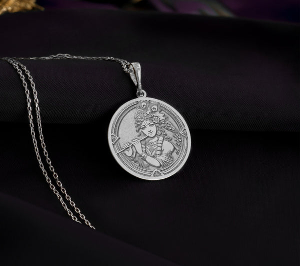 Sterling Silver Krishna Necklace:Elegant sterling silver Krishna necklace with a minimalist design, perfect for yoga and meditation enthusiasts.