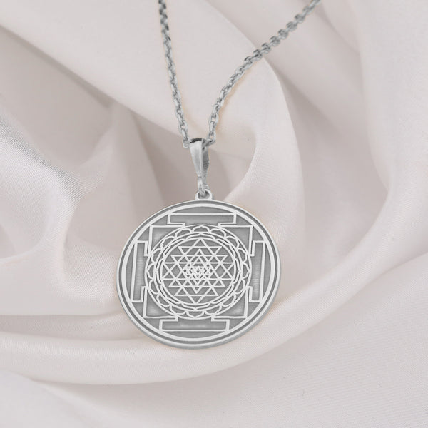 Sri Yantra silver Pendant Necklace - Sacred Geometry Jewelry for Yoga, Meditation & Chakra Balance, Handmade Spiritual Gifts for her / him