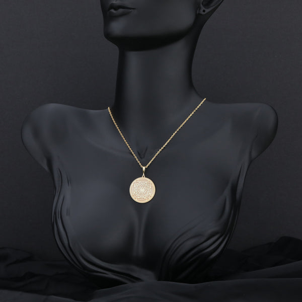 Sri Yantra Gold Pendant Necklace - Sacred Geometry Jewelry for Yoga, Meditation & Chakra Balance, Handmade Spiritual Gifts for her / him