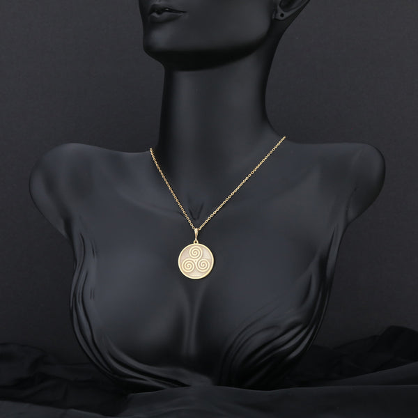 14K Solid Gold Triseklion Pendant, Celtic Necklace, Pagan Jewelery, Triskele Necklace, Silver Triskelion, Triple Spiral Necklace