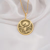 Eos Goddess Necklace made from 14K Solid Gold, inspired by Greek mythology, featuring winged details. This celestial jewelry piece symbolizes light, renewal, hope, and feminine energy. Perfect for women as a gift for birthdays, anniversaries.