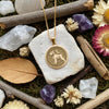 14K Solid Gold Schnauzer medallion featuring a detailed, side-profile engraving of a Schnauzer with its characteristic beard and alert ears. The coin-style pendant has an ornate, patterned border. High-quality dog breed jewelry for pet lovers.