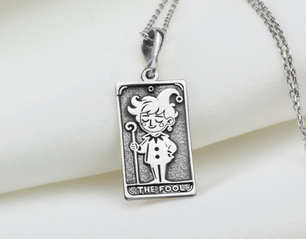 14K Solid Gold The Fool Tarot Card Necklace, Tarot Necklace,The fool pendant, Gold Tarot The Fool Pendant , Silver Tarot Necklace The Fool