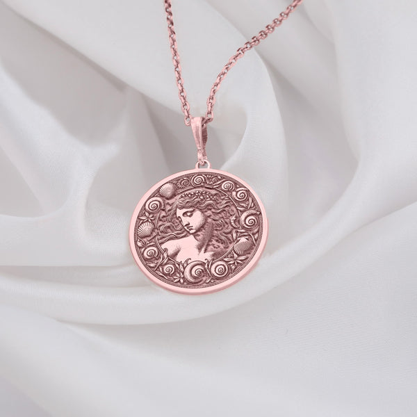 Birth of Venus rose gold Necklace, goddess of love charm pendant, Ethereal queen Fertility pendant Ancient love energy, Aphrodite Pendant,Mythology-Inspired Jewelry,Timeless Elegance Pendant