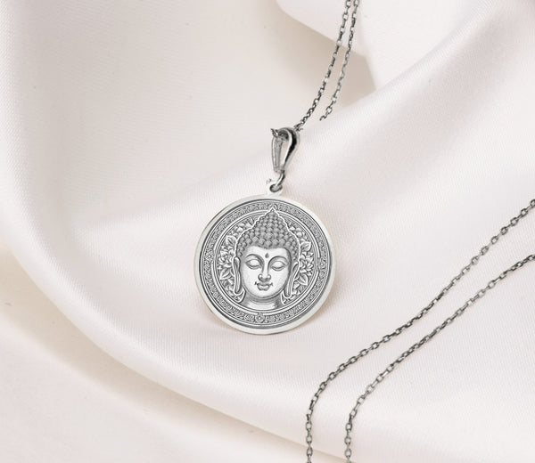 Silver Buddha round Pendant, Silver buddha Disc Pendant, Solid Silver buddha Round Necklace, Silver Buddha round Necklace, Silver Buddha Charm necklace, Buddha Face Silver necklace, Solid Silver Buddha Amulet, Buddha round