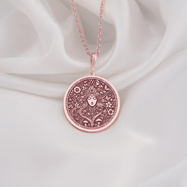 Rose Gold-Plated Floral Mother Nature Necklace featuring a romantic and nature-inspired design. Handmade botanical jewelry ideal as a unique and thoughtful gift for women on special occasions like anniversaries or Valentine’s Day.