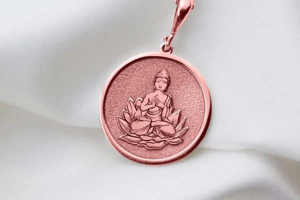 14K Solid Gold Buddha Lotus Charm Necklace, Silver Buddha Necklace, Gold Buddha Zen Pendant, Dainty Buddha Lotus , Rose Gold Buddha Lotus