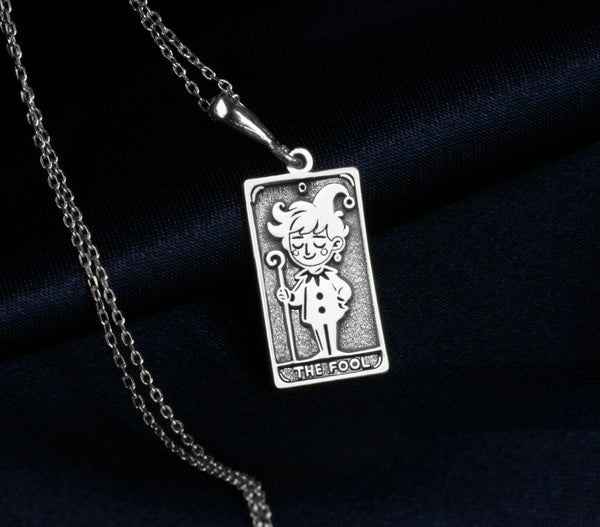 14K Solid Gold The Fool Tarot Card Necklace, Tarot Necklace,The fool pendant, Gold Tarot The Fool Pendant , Silver Tarot Necklace The Fool