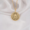 14K Solid Gold Golden Retriever Angel Dog Medallion featuring beloved loyal breed with heavenly wings and halo. Detailed memorial talisman with gentle expression, flowing coat and ornate celestial border. Luxury Golden memorial jewelry gift.