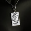 Solid silver Moon tarot card necklace with an etched charm, ideal as a custom charm necklace for layering. This unique piece brings hope and mystique to a personalized necklace collection, perfect for everyday wear as a protection amulet.