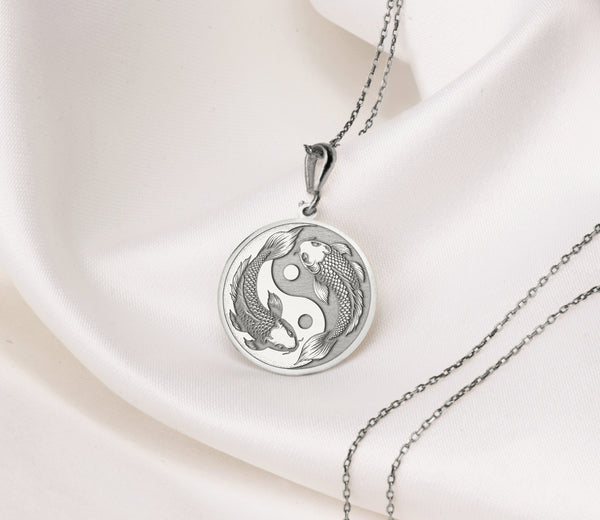 14K Solid Gold Koi Necklace, Ying Yang Koi Pendant, Silver Yin Yang Koi Necklace, Rose Gold Koi Charm, Dainty Koi Necklace, Koi Fishes Charm