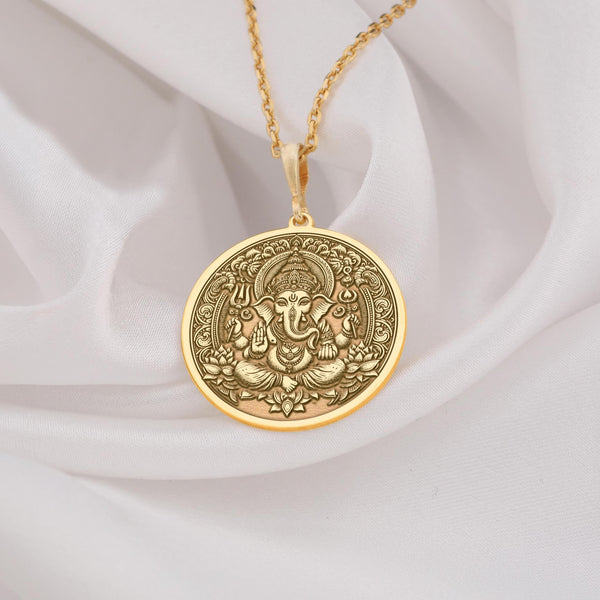 Ganesha gold pendant necklace, Solid Gold ganapati charm pendant, Silver lord ganesha charm necklace, Silver ganesha pendant, Ganesha locked, ganesha Meddalion, Hindu jewelry gift