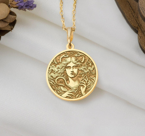 Gold Lilith necklace pendant, symbolizing feminine strength and independence. This dainty charm suits daily wear or layering, perfect for those drawn to Lilith’s powerful mythology. A unique, handcrafted gift, lightweight and timeless.