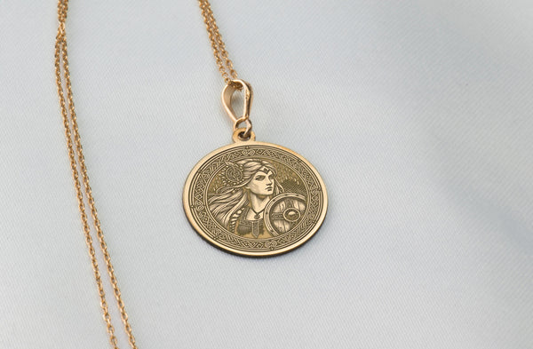 Solid Gold LagerthaCharm Necklace, Shield Maiden Silver Charm Pendant, Viking Lagertha Charm Necklace, Viking Women Pendant Gift