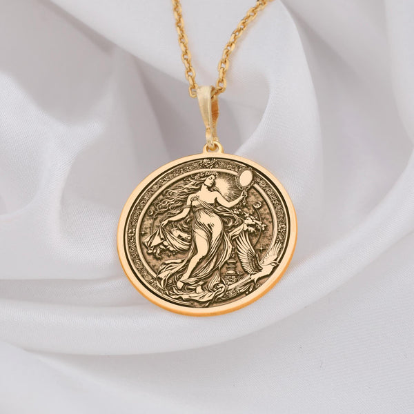 Venus Aphrodite gold necklace pendant the Greek goddess of love and beauty, is exquisitely captured in this 14K Solid Gold Pendant. A symbol of femininity, romance, and divine allure, this handcrafted Greek mythology necklace radiates elegance and sophistication. With its polished gold finish and intricate details, this Aphrodite medallion is a timeless statement piece for lovers of goddess jewelry, making it a luxurious and meaningful gift.